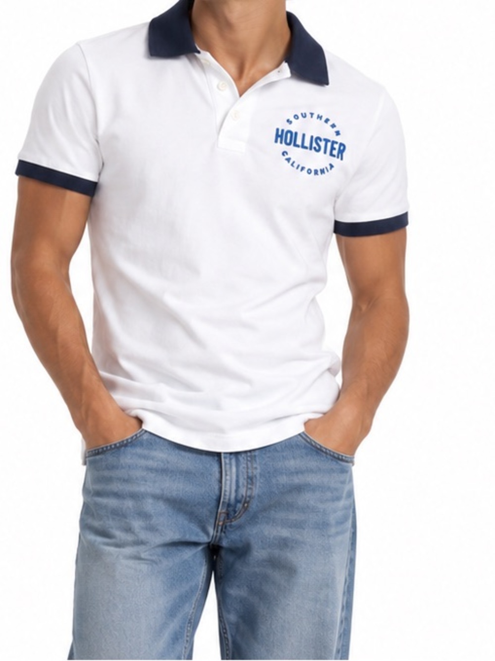 2010’s Hollister Southern California White Navy Stretch Polo Shirt Men’s M